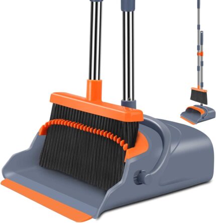 Kelamayi Upgrade Broom and Dustpan Set with Self-Cleaning Teeth – Ideal for Pet Hair, Indoor & Outdoor Sweeping