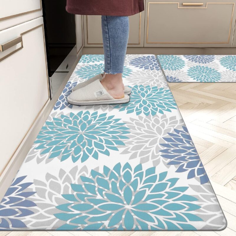 Waterproof Comfort Standing Mat Runner for Kitchen, Home Office, Sink, and Laundry HEBE Anti Fatigue Kitchen Rug Sets: Two Pieces of Non-Slip Kitchen Rugs and Cushioned Kitchen Rugs for the Floor