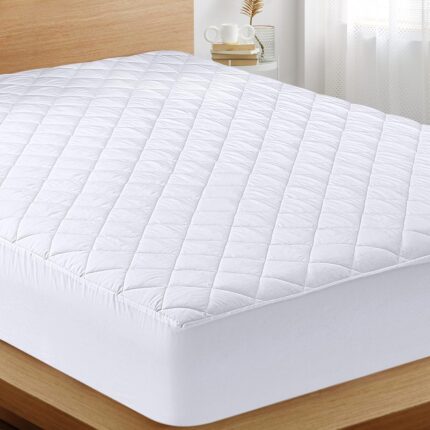 The Utopia Bedding Quilted Fitted Mattress Pad in Queen Size is an elastic fitted mattress topper protector and cover that stretches up to 16 inches deep