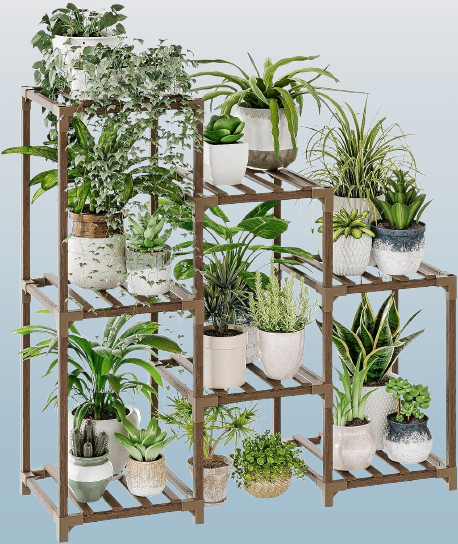 Bamworld Plant Stand Indoor Plant Shelf Outdoor Wood Plant Rack for Multiple Plants